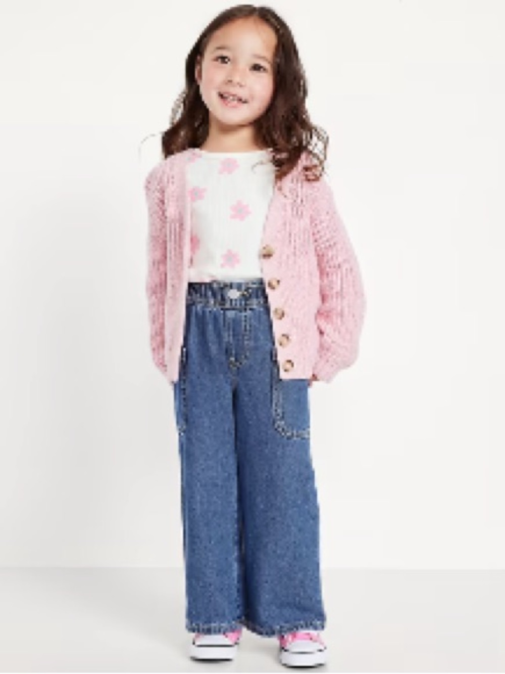 Old Navy Pull-On Baggy Wide-Leg Cargo Jeans Girls Blue 12-18M NWT IN PKG